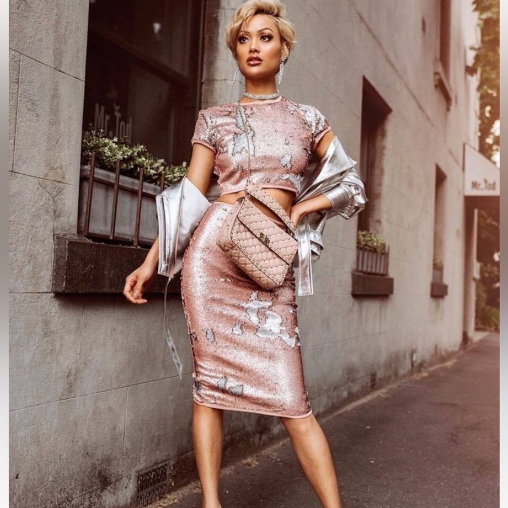 “HOT MIAMI STYLES” Sequin Crop Top & Skirt Set